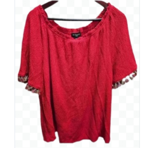 I.N. Studio Tops - I N Studio Red Peasant Blouse Plus Sz 1X